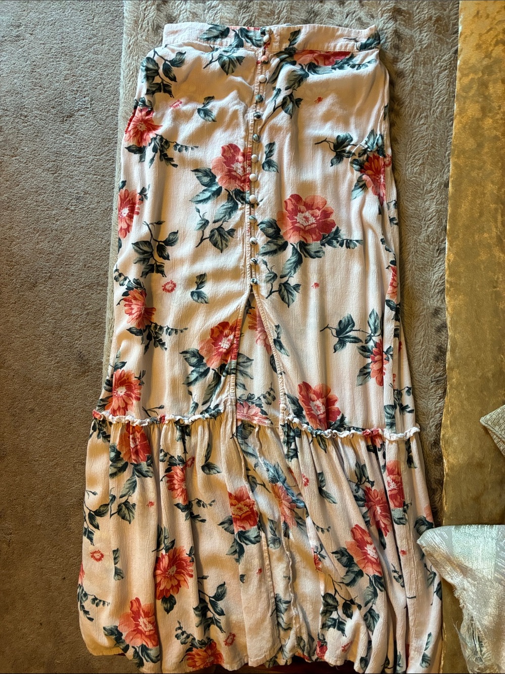 BOGO FREE- American Eagle Outfitters White Maxi Skirt with Coral Floral- Size S